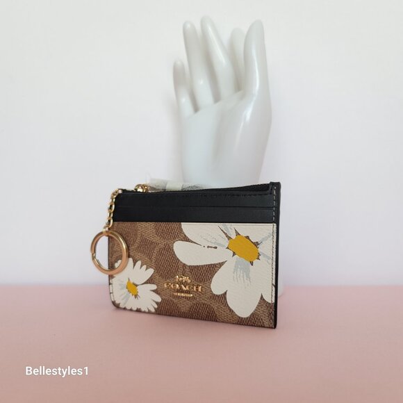 COACH Mini Skinny ID Case In Signature Canvas With Floral Print- Tan Multi 🎈⭐ - Picture 4 of 15